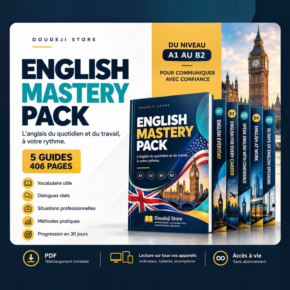 English Mastery Pack — 5 guides d'anglais pratique